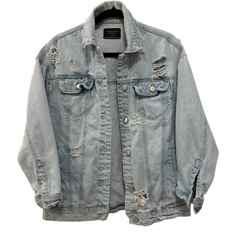 Streetwear Society Distressed Denim Jean‎ Jacket Light Blue Women's XS Grunge